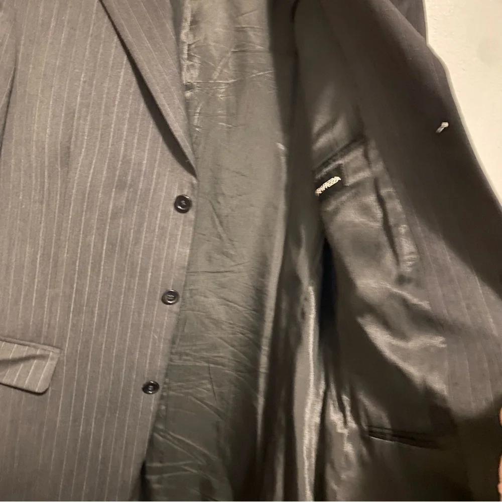 Classic Black Pinstripe Men's Blazer S&K Andrew Fezza  Size‎ 42L Three Button Up